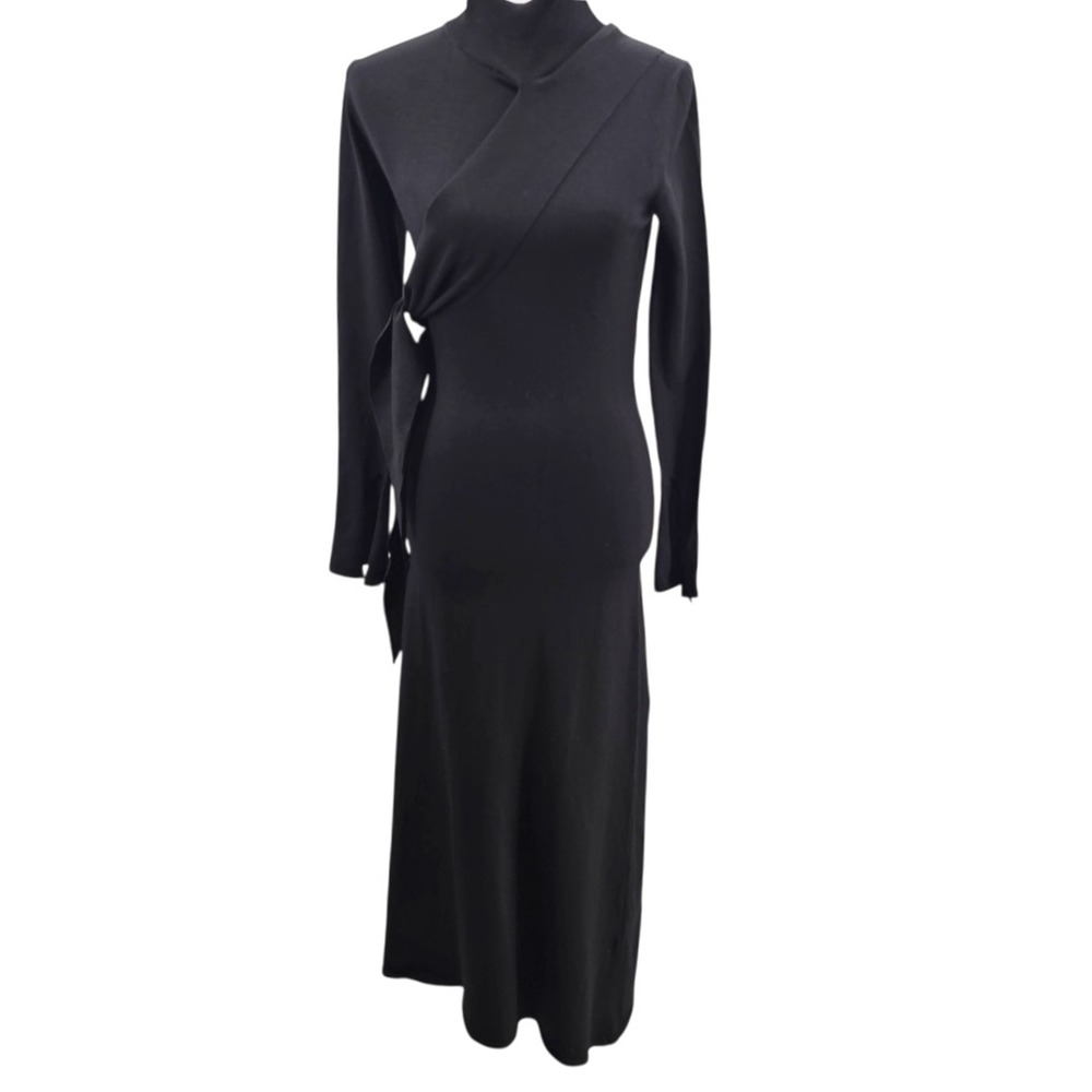 Ellery Womens S Black Long‎ Sleeve Mock Neck Knit Midi Dress